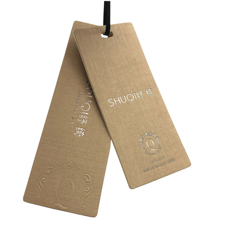 Custom Printed Brown Texture Paper Luggage Tags Gold Foil Stamping Logo Supplier