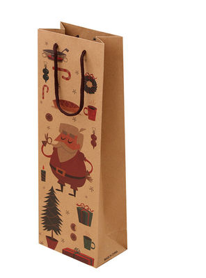 Pamuk Saplı Toplu Özel Baskılı Kahverengi Kraft Kağıt Şarap Hediyelik Çantalar